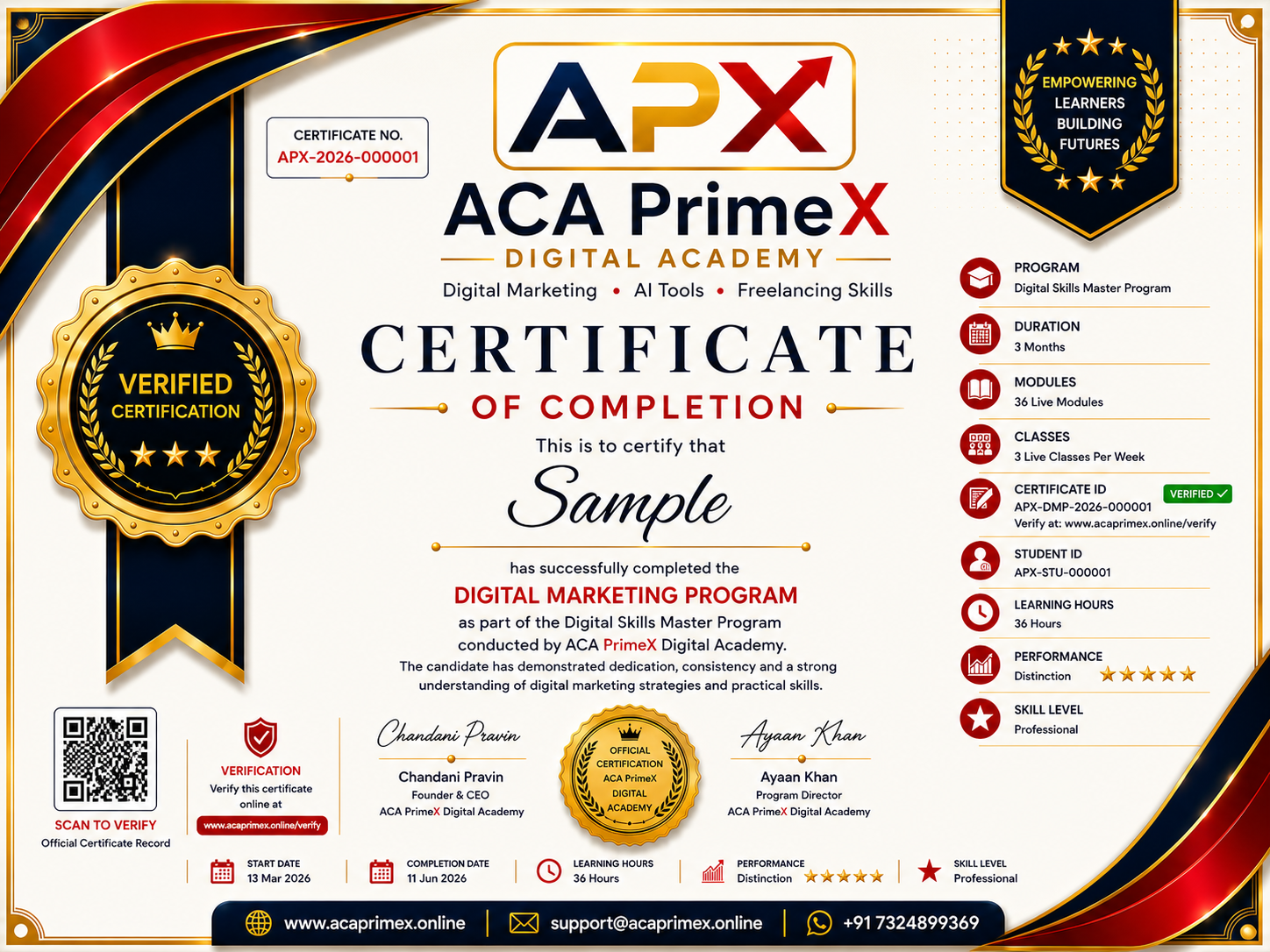ACA PrimeX Certificate Preview